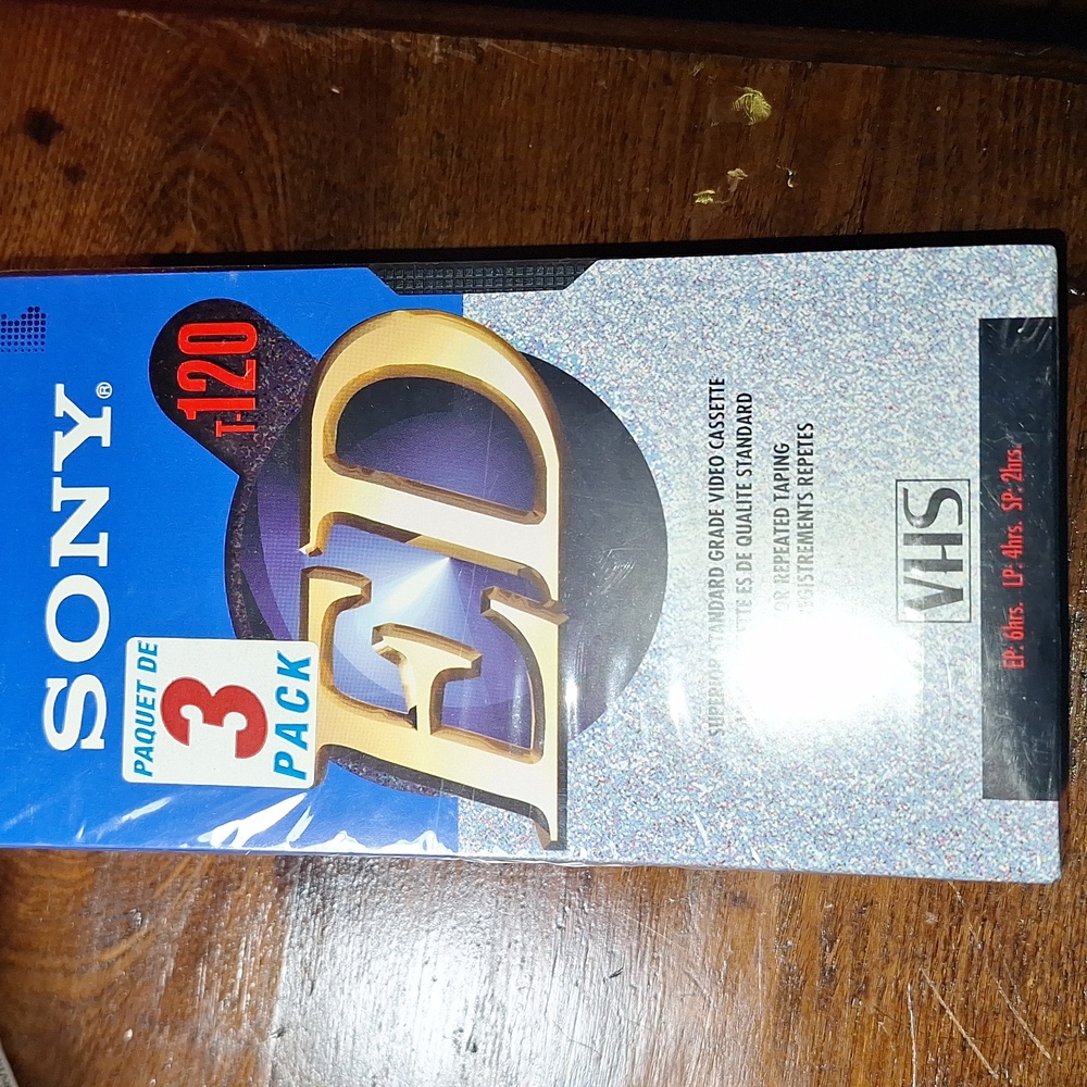 Sony Vintage Set 3 VHS Video Tape Pack 6 Hour Standard Grade T-120 ED Unopened